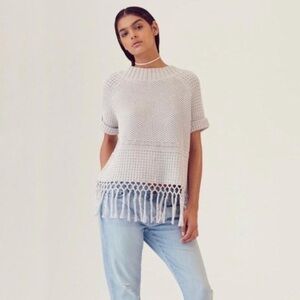 Current Elliott Peggy Fringe Gray Knit Sweater sz 6